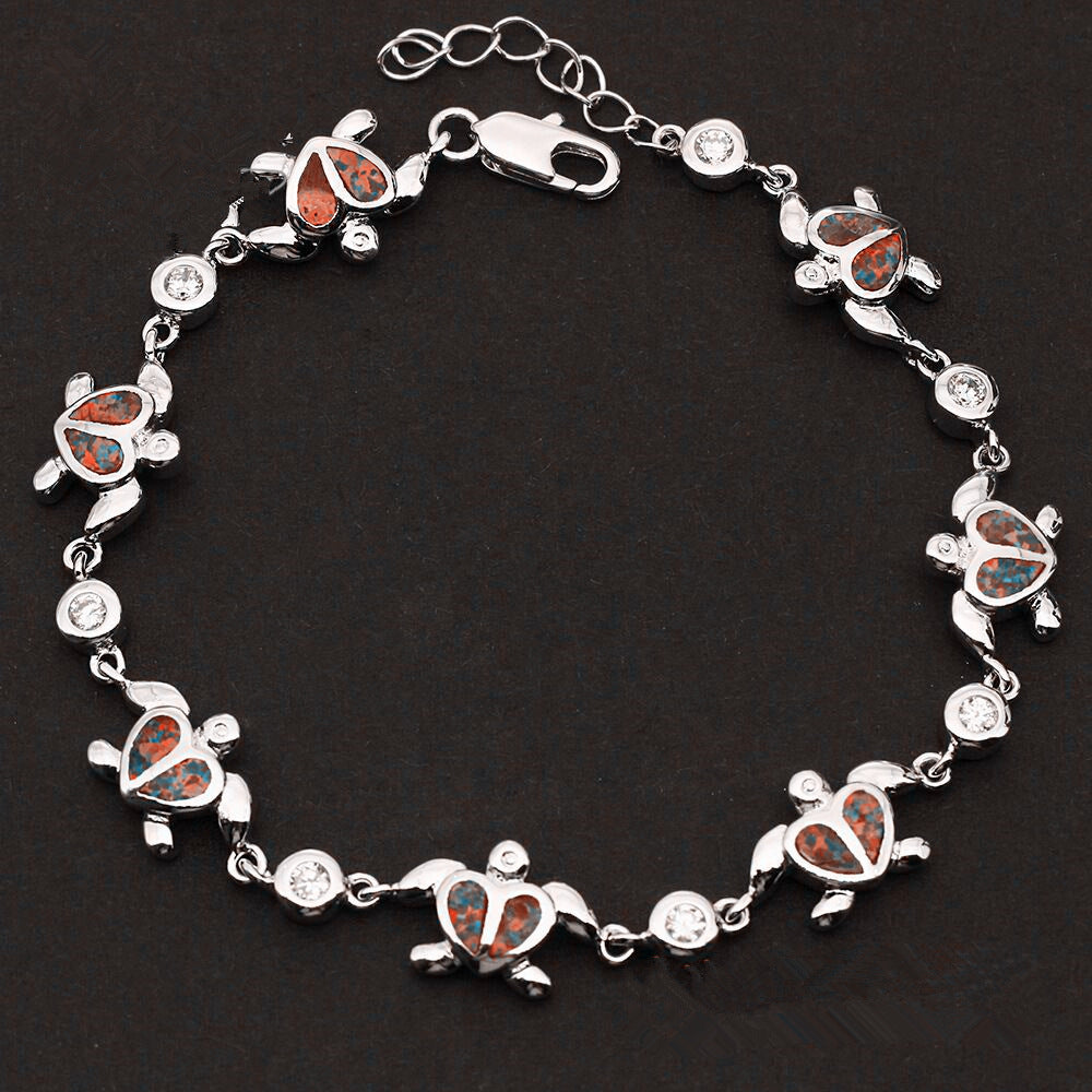 Silver Inlaid Opal Turtle Bracelet