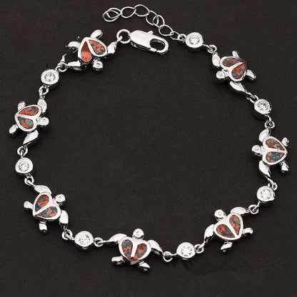 Silver Inlaid Opal Turtle Bracelet
