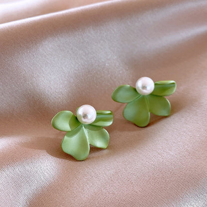 S925 Silver Needle Pearl Flower Stud Earrings