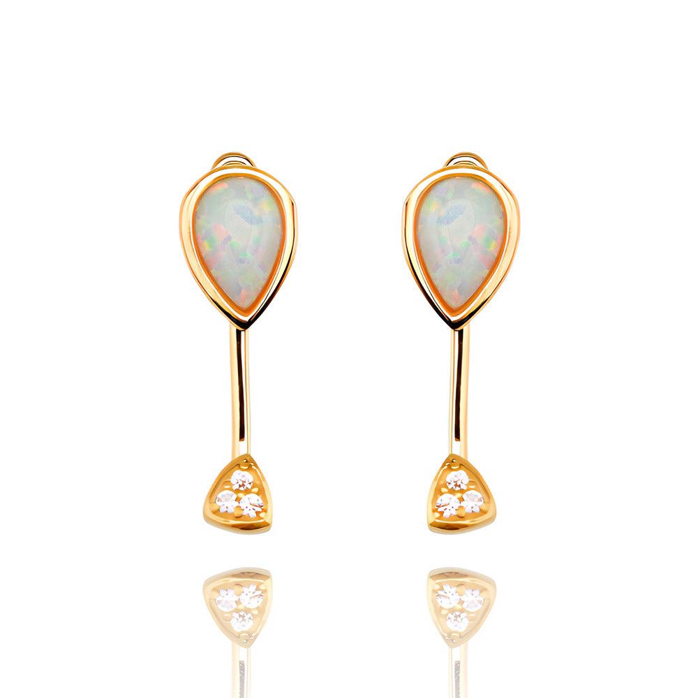 Pear Opal Drop Earrings 925 Sterling Silver Gold, White Fire Opal Dainty Stud Earrings, October Birthstone Gift for Her, Bridal Jewelry