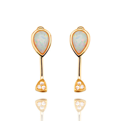 Pear Opal Drop Earrings 925 Sterling Silver Gold, White Fire Opal Dainty Stud Earrings, October Birthstone Gift for Her, Bridal Jewelry