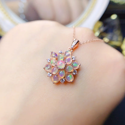 Natural Ethiopian Opal Flower Necklace