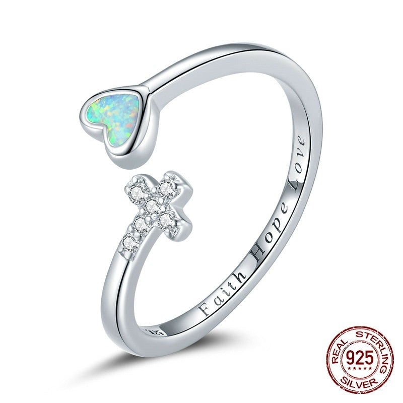 Heart Opal Ring in Sterling Silver | Adjustable Opal Gemstone Ring | Valentine and Anniversary Gift for Her