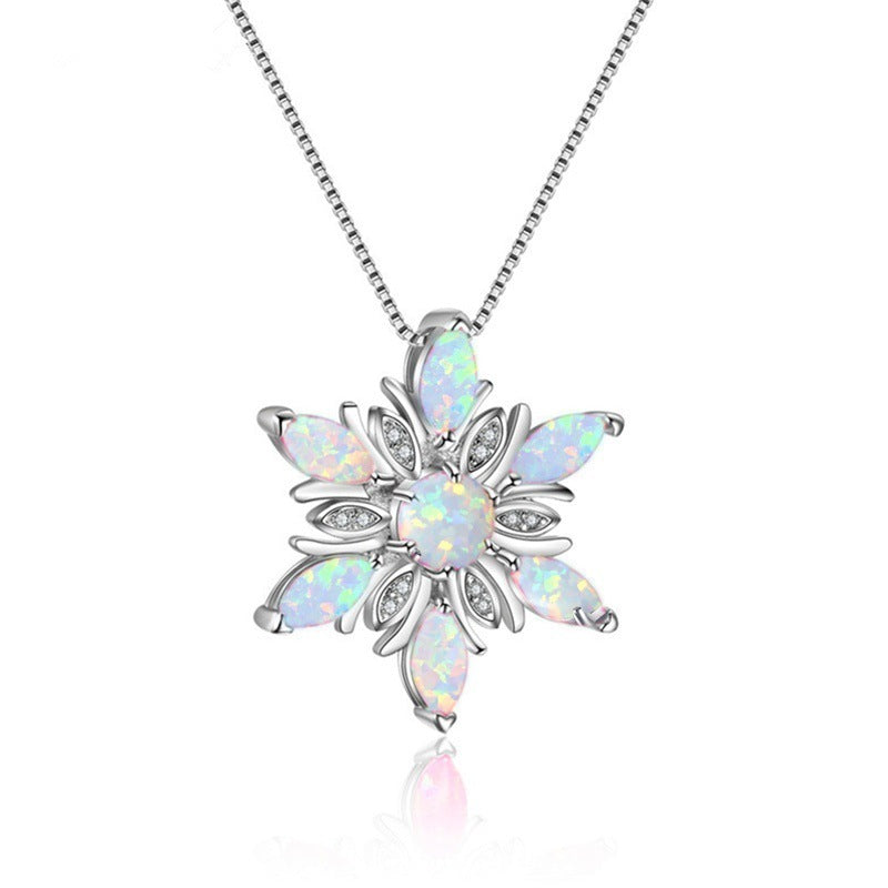 Opal Snowflake Pendant Necklace