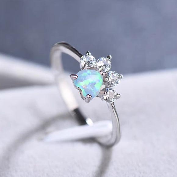 Heart Shaped Opal Ring in 925 Sterling Silver | Bridal and Valentine Gift for Her