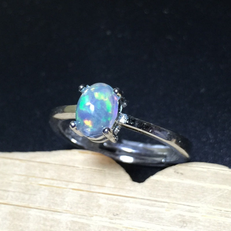 Natural Opal Ring in 925 Sterling Silver | Oval Opal Gemstone Ring | October Birthstone Gift for Her