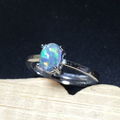 Natural Opal Ring in 925 Sterling Silver | Oval Opal Gemstone Ring | October Birthstone Gift for Her