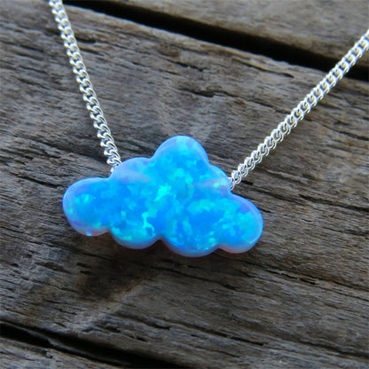 Blue & White Fire Opal Cloud Necklace