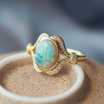 White Gold Inlaid Opal Ring in Sterling Silver | Elegant White Gold Opal Gemstone Ring | October Birthstone Gift for Her