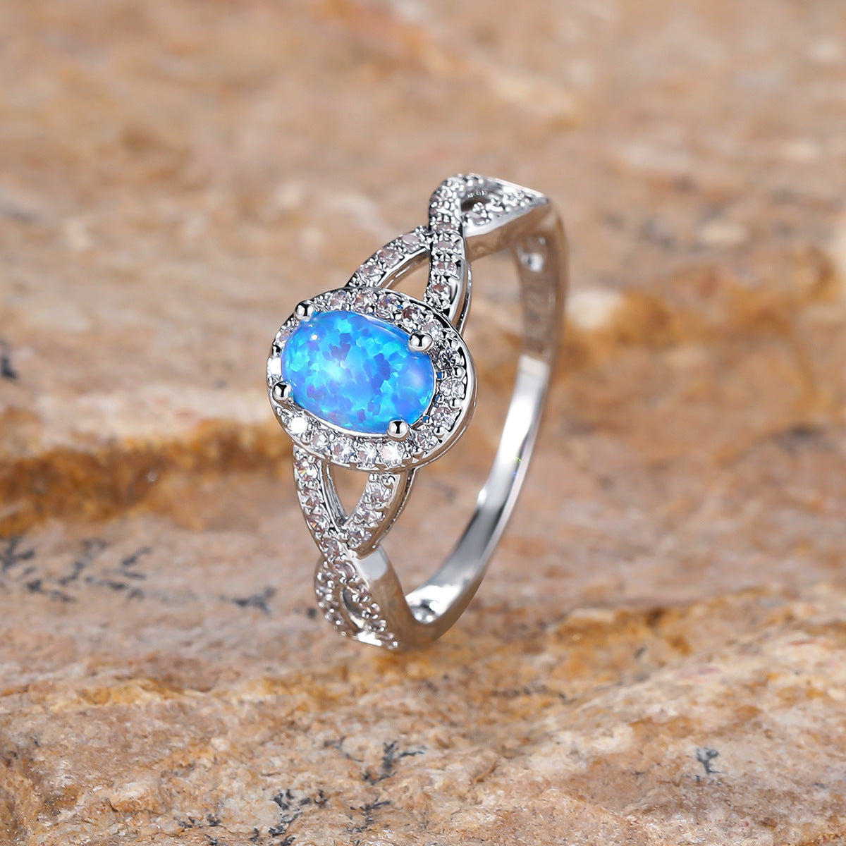 Platinum Blue Opal Engagement Ring in Sterling Silver | Natural Opal Ring | October Birthstone Gift for Her