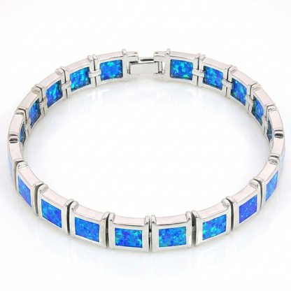 Square Cut Blue Opal Sterling Silver Bracelet