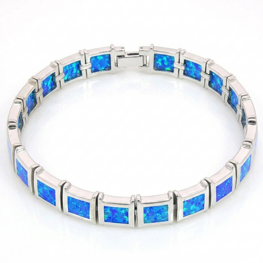 Square Cut Blue Opal Sterling Silver Bracelet