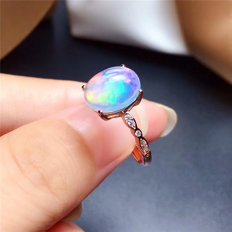 Natural Oval Opal Ring in Sterling Silver | Classic Opal Gemstone Ring | October Birthstone Gift for Her