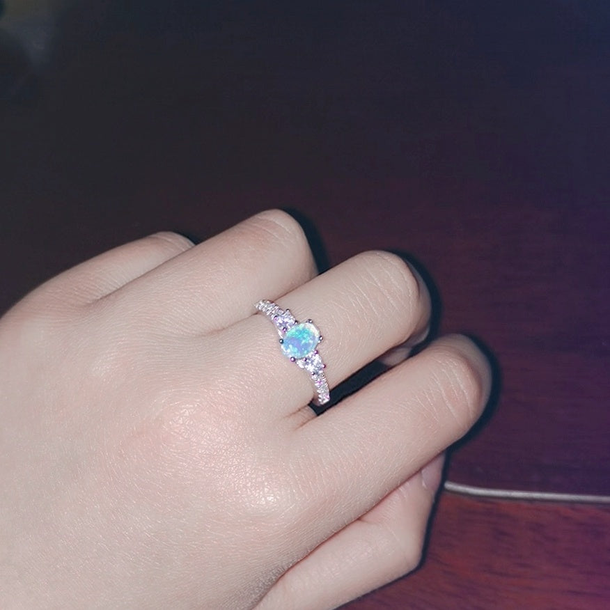 Water Drop Natural Opal Ring in 925 Sterling Silver | October Birthstone Anniversary Gift for Her