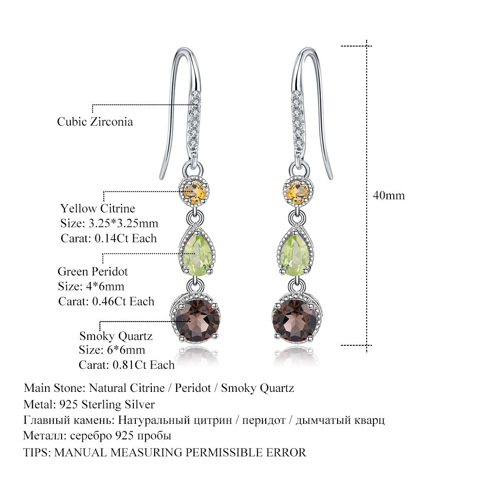925 Sterling Silver Multi Gemstone Drop Earrings