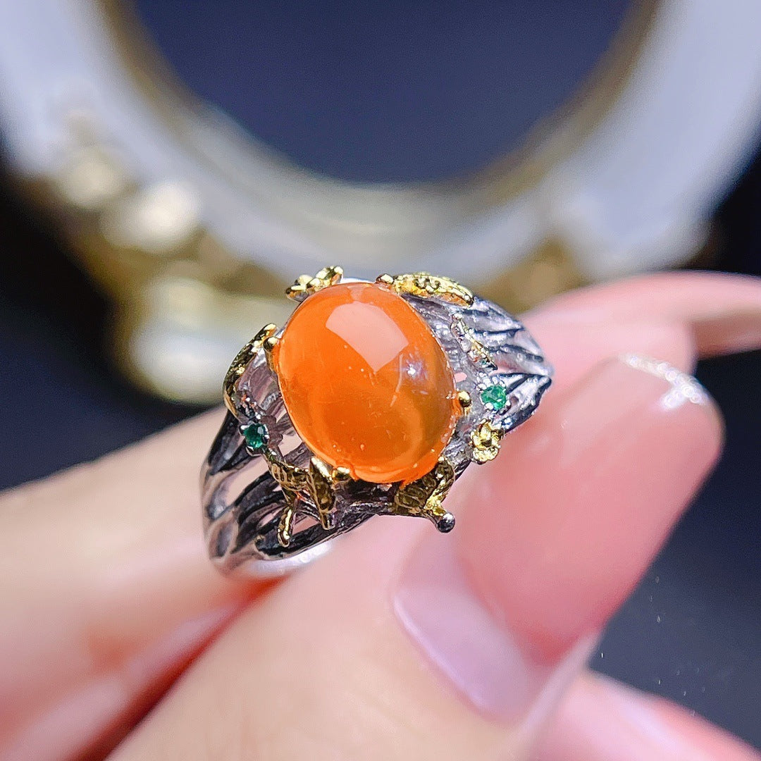 Natural Fire Opal Ring in S925 Sterling Silver | Genuine Fire Opal Gemstone Ring | October Birthstone Gift for Her