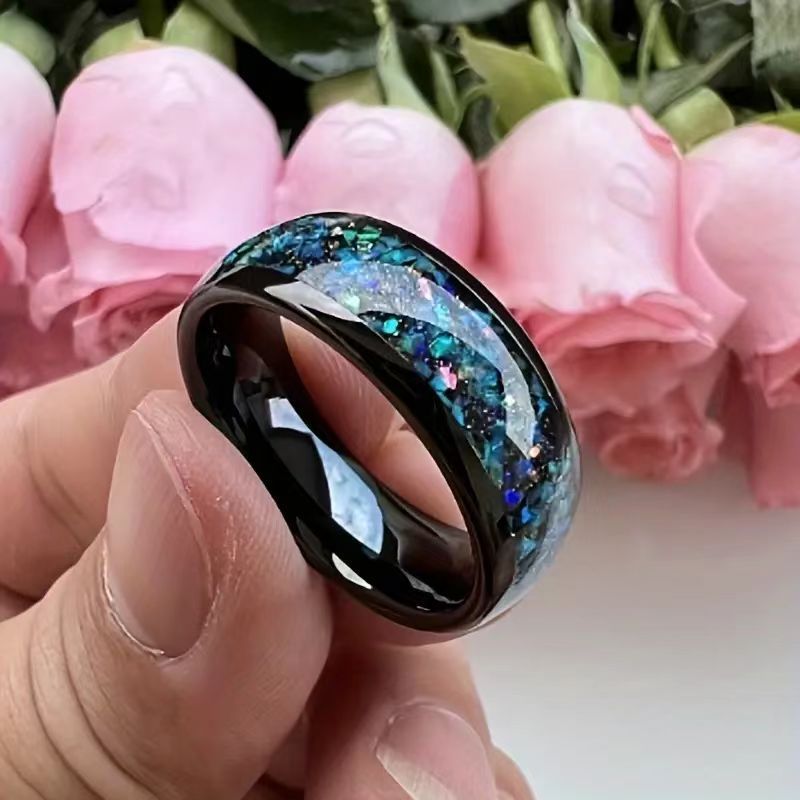 Starry Sky Opal Inlaid Ring | Celestial Night Sky Opal Ring | October Birthstone Gift for Her