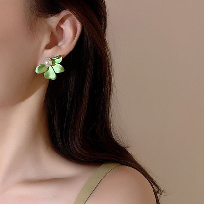 S925 Silver Needle Pearl Flower Stud Earrings