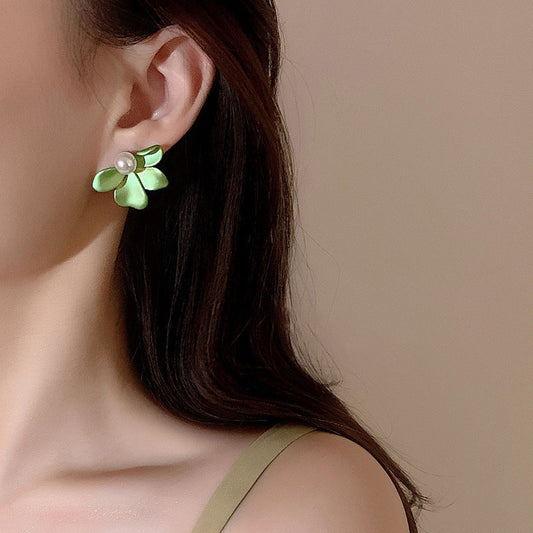 S925 Silver Needle Pearl Flower Stud Earrings
