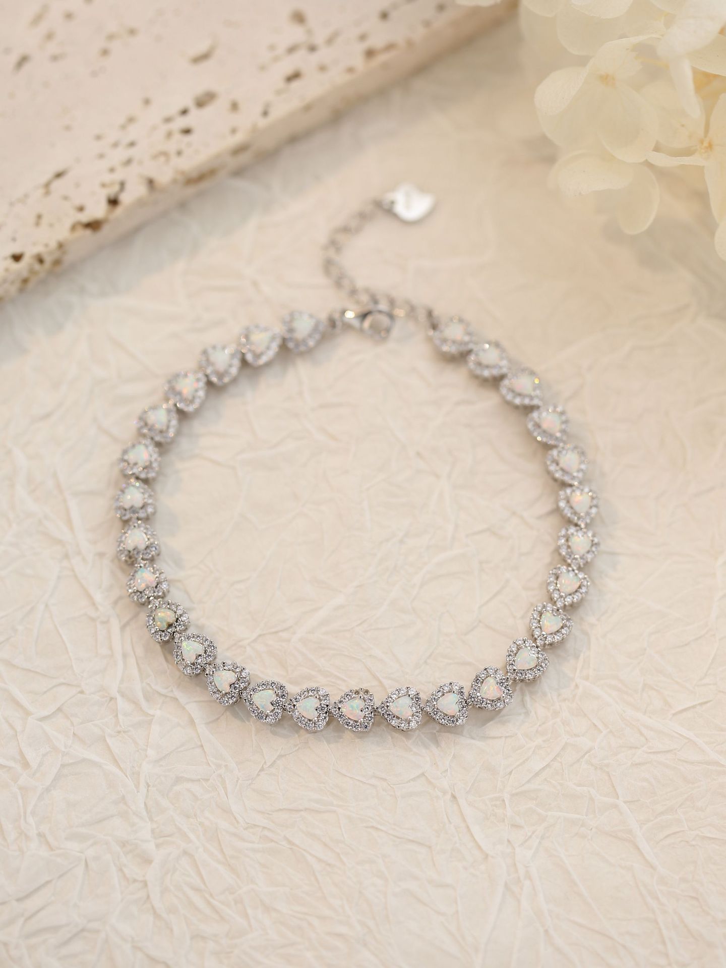 Heart Opal Tennis Bracelet In 925 Sterling Sliver