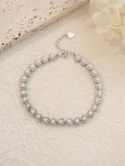 Heart Opal Tennis Bracelet In 925 Sterling Sliver