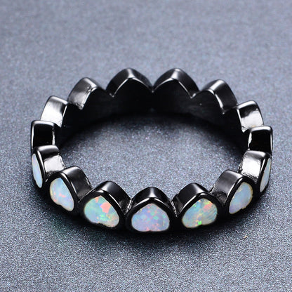 Black Gold Peach Heart Circle Opal Ring | Romantic Opal Gemstone Ring | October Birthstone Gift for Her