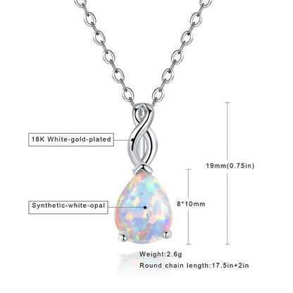18K White Gold Plated Teardrop Opal Necklace