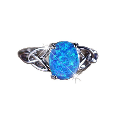 Platinum Blue Opal Gemstone Ring in Sterling Silver | Natural Opal Ring | October Birthstone Gift for Her