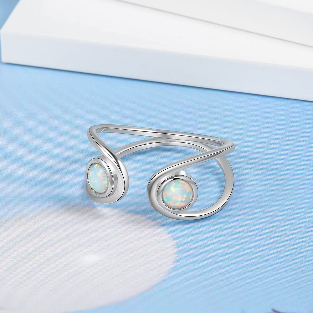 Silver Double Round Opal Ring | Twin Opal Gemstone Ring | October Birthstone Gift for Her