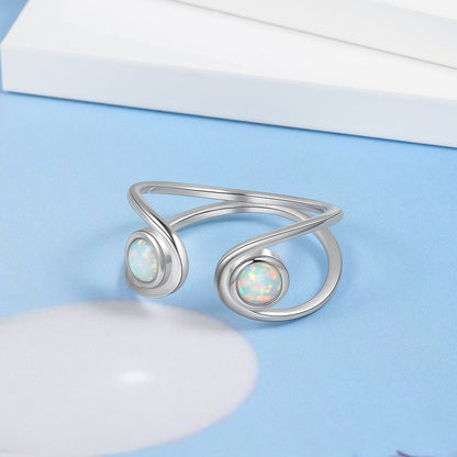 Silver Double Round Opal Ring | Twin Opal Gemstone Ring | October Birthstone Gift for Her
