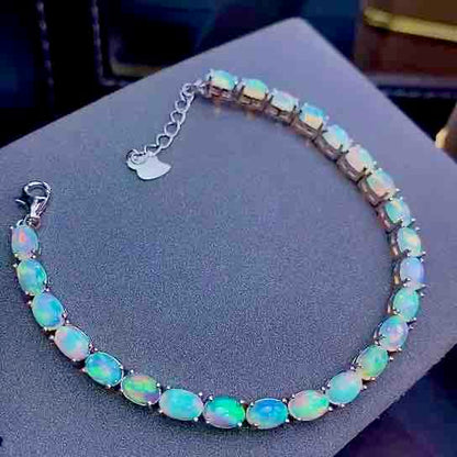 Oval Opal Tennis Bracelet in 925 Sterling Silver