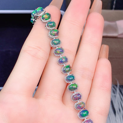 Natural Opal Tennis Bracelet 925 Sterling Silver - 4×6mm Oval Opal Bracelet