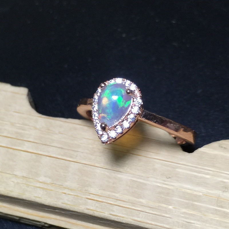 Natural Opal Inlaid Ring in 925 Sterling Silver | Genuine Opal Gemstone Ring | October Birthstone Gift for Her