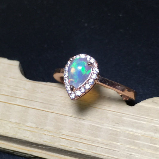Natural Opal Inlaid Ring in 925 Sterling Silver | Genuine Opal Gemstone Ring | October Birthstone Gift for Her