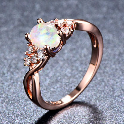 Rose Gold Diamond Accent Opal Ring | Romantic Opal Engagement Ring | October Birthstone Gift for Her