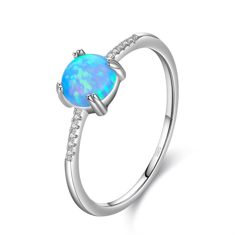 Natural Blue Opal Ring in S925 Sterling Silver | Genuine Opal Gemstone Ring | October Birthstone Gift for Her