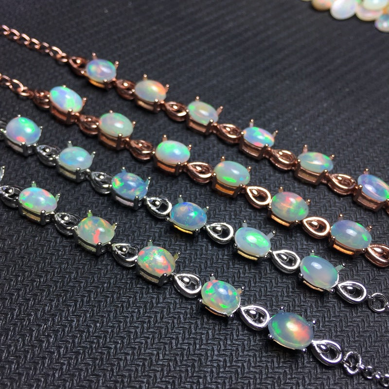 Silver Inlaid Natural Opal Bracelet