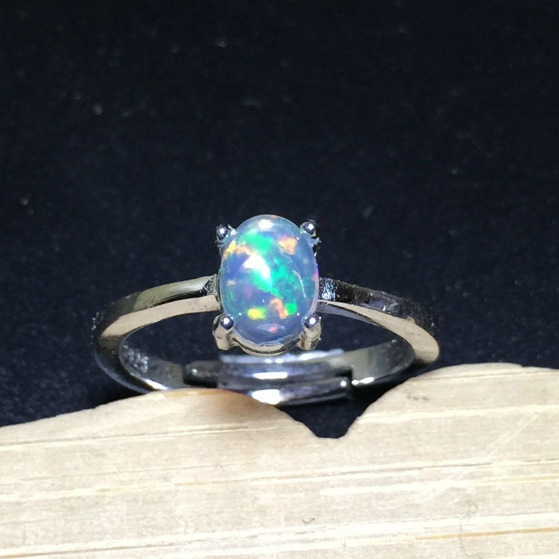 Natural Opal Ring in 925 Sterling Silver | Oval Opal Gemstone Ring | October Birthstone Gift for Her