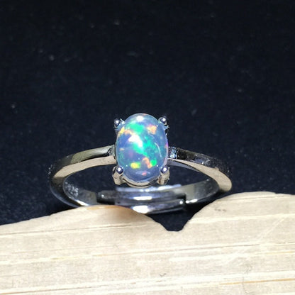 Natural Opal Ring in 925 Sterling Silver | Oval Opal Gemstone Ring | October Birthstone Gift for Her
