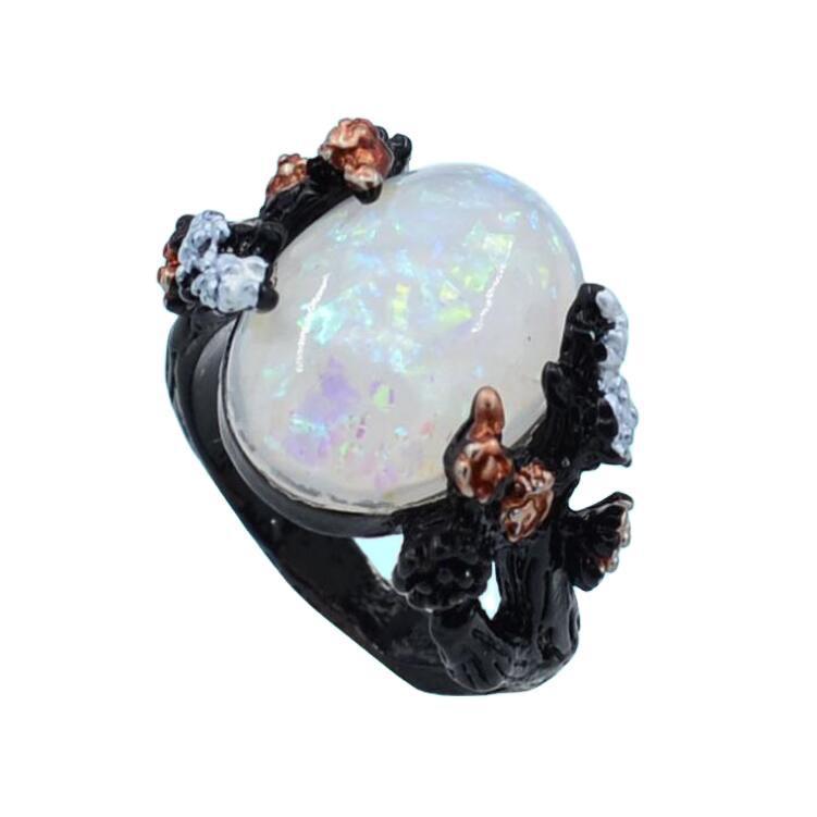 Vintage Flower Opal Ring in Black Gold | Floral Opal Statement Ring | October Birthstone Gift for Her