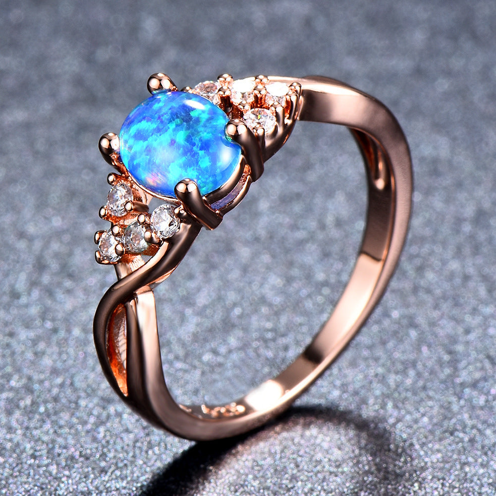 Rose Gold Diamond Accent Opal Ring | Romantic Opal Engagement Ring | October Birthstone Gift for Her