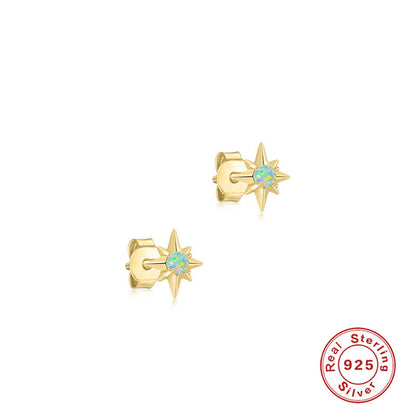 Star Opal Stud Earrings 925 Sterling Silver, Tiny North Star Opal Earrings, October Birthstone Gift for Her, Dainty Bridal Jewelry