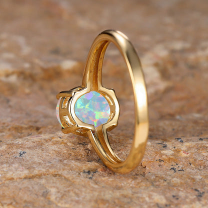 Golden Oval White Opal Minimalist Ring | Dainty Gold Opal Ring | October Birthstone Gift for Her