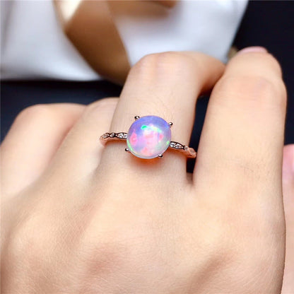 Natural Oval Opal Ring in Sterling Silver | Classic Opal Gemstone Ring | October Birthstone Gift for Her