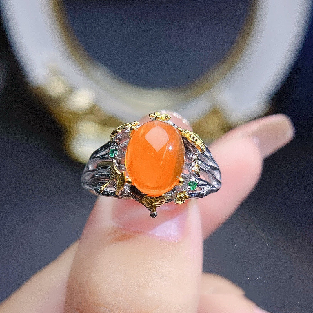 Natural Fire Opal Ring in S925 Sterling Silver | Genuine Fire Opal Gemstone Ring | October Birthstone Gift for Her