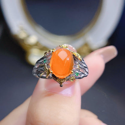Natural Fire Opal Ring in S925 Sterling Silver | Genuine Fire Opal Gemstone Ring | October Birthstone Gift for Her