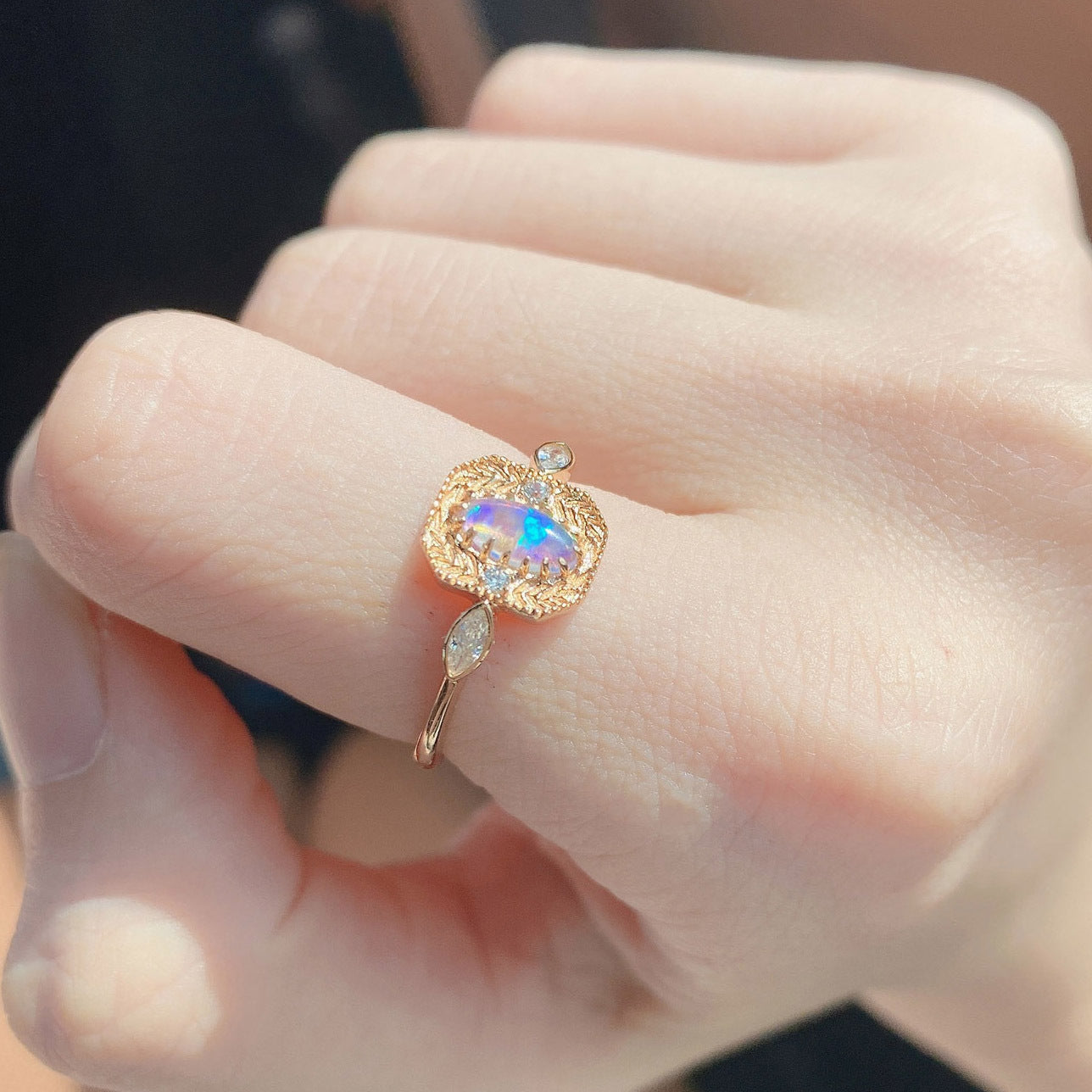 Luxury Opal Ring in S925 Sterling Silver | Premium Opal Gemstone Ring | October Birthstone Gift for Her