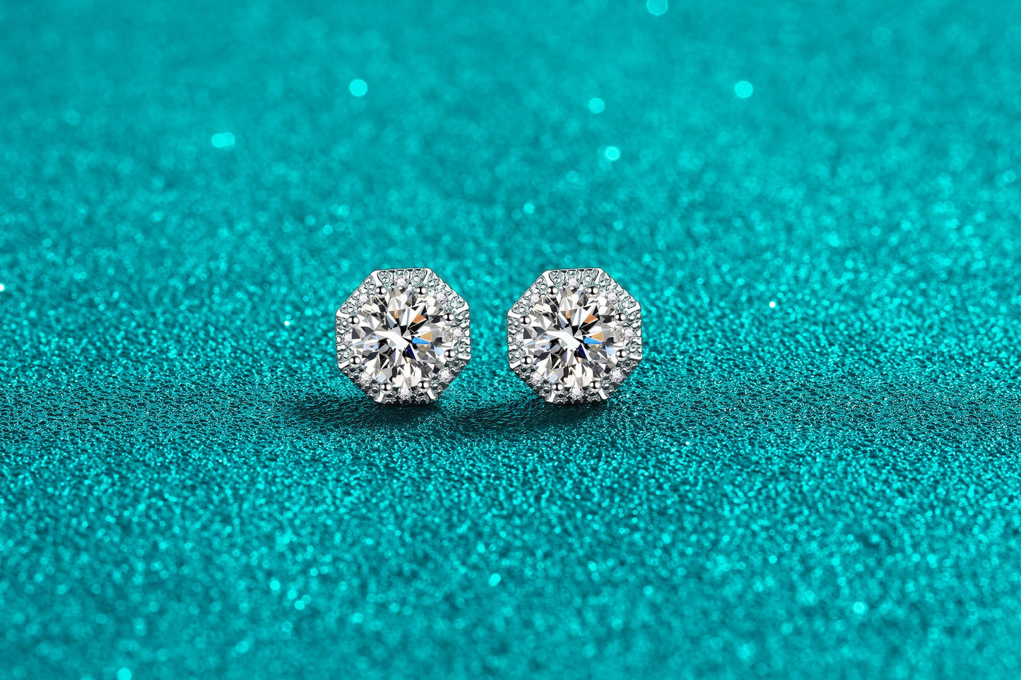 2 Carat Moissanite Stud Earrings 925 Sterling Silver, Octagonal Halo Earrings, 6.5mm Brilliant Cut Bridal Jewelry Gift for Her