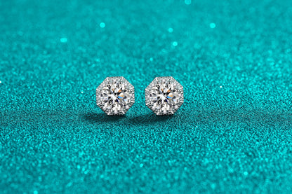 2 Carat Moissanite Stud Earrings 925 Sterling Silver, Octagonal Halo Earrings, 6.5mm Brilliant Cut Bridal Jewelry Gift for Her