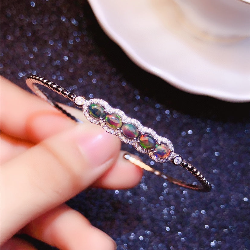 Natural Multi-Fire Black Opal Bracelet